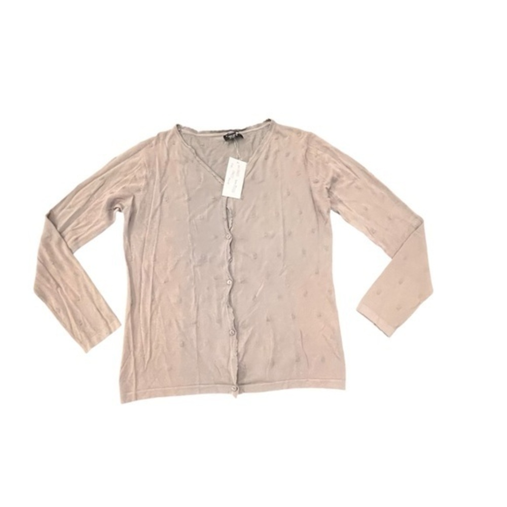 NWT Luca Milani Donna Beige Gray Two tone Cardigan Womens Size 2X Swiss Dot‎